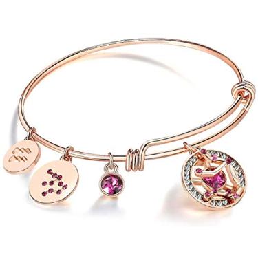 Imagem de Leafael Pulseira expansível do zodíaco Superstar feita com cristais premium constelação do horóscopo outubro novembro pedra do nascimento topázio joia marrom, banhado a ouro rosa, 18 cm, 7 inches,