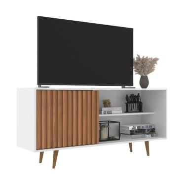 Imagem de Rack para TV até 55 Polegadas 1 Porta 3 Prateleiras San Diego 136cm Branco/Freijó - J Carvalho