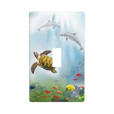 Imagem de Pznen Placa de cobertura de interruptor de luz de paisagem subaquática tartaruga recife de coral e cardume de peixes placa de parede com botão único 1 placa de interruptor de gangue decoração de casa