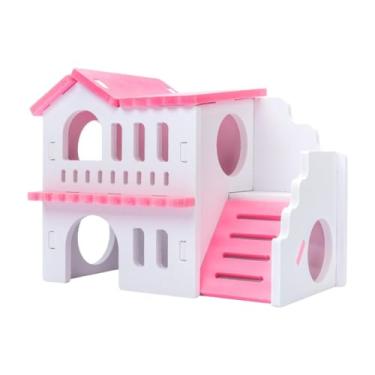 Imagem de ＡＷＨＡＯ Escondimento de pequenos animais com escalada engraçada Toys de exercícios Habitat Decor Duas Camadas Hutway para o hamster anão de rato, Vermelho Branco