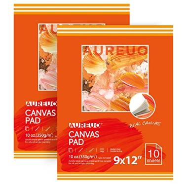 Imagem de AUREUO Bloco de tela para pintura com 10 folhas, 283 g - 22 x 30 cm, pacote com 2 - Papel de tela de algodão com primer triplo para tintas a óleo e acrílicas, material de arte para pintura de mídia mista