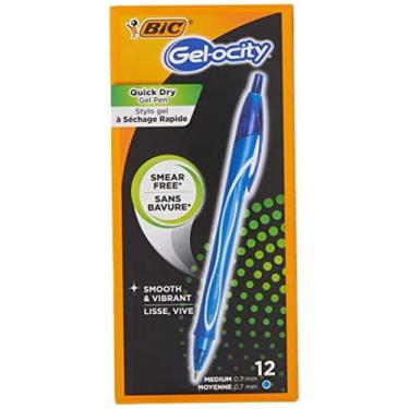 Imagem de Bic Gel-ocity Quick Dry Blue Gel Pens, Medium Point (0.7mm), 12-Count Pack, Retrátil Gel Canetas com aderência total confortável