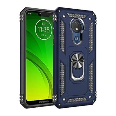 Imagem de Meifei Capa para Moto G7 Power, para Moto G7 Supra, para Moto G7 Optimo Maxx, capa de telefone com anel de metal giratório de 360 graus de grau militar para Motorola Moto G7 Power (azul)