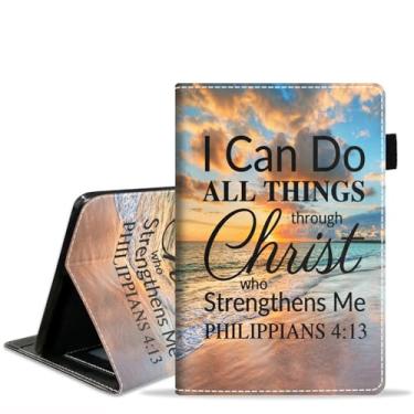 Imagem de BXIKEOPIU Capa para tablet Amazon Fire Max 11 (11 polegadas, 13ª geração, versão 2023), capa fólio fina de couro PU com compartimento para cartão e hibernação automática, versículo bíblico Philippians