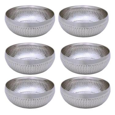 Imagem de Kit 6 Saladeiras Tigela Bowl Inox Martelado 18Cm 1350Ml - Class Home