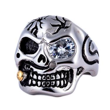 Imagem de ZMY Home Anel de aço inoxidável genuíno para homens fashion punk motociclista caveira anéis, Metal