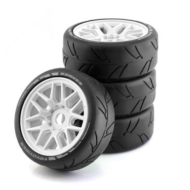 Imagem de Chanmoo 1/8 RC On Road Car Tires and Wheels Rims 17mm Hex OD 103mm Rubber Rally Tyres for 1:8 Scale RC On-Road Racing Car HPI WR8 HSP Hobao ARRMA Redcat Losi Kyosho VRX RC Drift Car 4PCS (White)