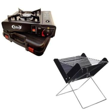 Imagem de Kit Camping Com Mini Churrasqueira À Carvão E Fogão 1 Boca - Idea