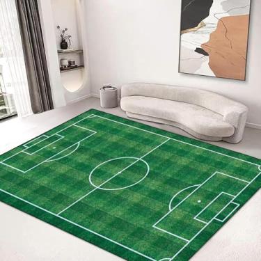 Imagem de Tapete de área esportiva 1,6 m x 1,8 m antiderrapante para crianças, lavável para sala de estar, sala de jantar, dormitório, quarto, decoração de casa, tapete, campo de futebol, grama verde