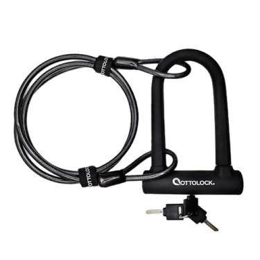 Imagem de OTTOLOCK Sidekick – Cadeado compacto em U e cabo – Trava em U para bicicleta resistente antifurto com chaves, revestimento de silicone, acessórios de bicicleta, preto