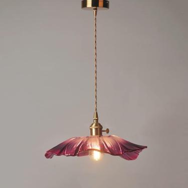 Imagem de Lâmpada De Gota De Vidro Roxo Acessórios De Latão Luz Pendente Flor Nordic Scoe Lâmpada Suspensa Lustre Luminárias De Cozinha Teto Para Sala De Estar Quarto Infantil Suspender Luz, B