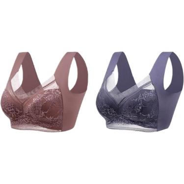 Imagem de Sutiãs Hatmeo Para Mulheres Seniores, Sutiã De Malha De Renda Moda Copo Profundo Plus Size Sutiã Esportivo De Seda De Gelo Sem Costura, Brown+purple, 5XL