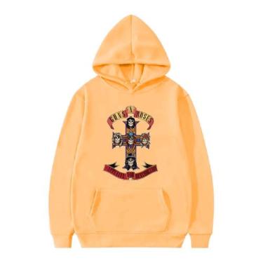 Imagem de Blusa Moletom Canguru Flanelado Casual Guns NRoses - Markelly, Laranja