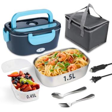 Imagem de SOHIDA Lancheira Elétrica, Aquecedor De Alimentos Portátil 12V/24V/110V Com Garfo E Colher De Aço Inoxidável Para Carro/Caminhão/Escritório, Lancheira Autoaquecida De 80W Com Recipiente De Aço Inox