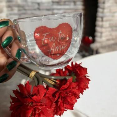 Imagem de Conjunto Amor Com 4 Xícaras Cristal Com Adesivo Vinil 180ml + 1 Lindo 