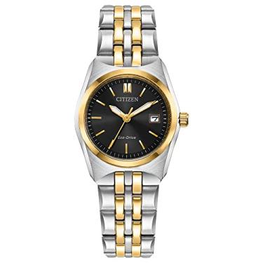 Imagem de Citizen Relógio feminino Corso Eco-Drive com pulseira de aço inoxidável, dois tons, 16 (modelo: EW2299-50E), Dois tons e preto