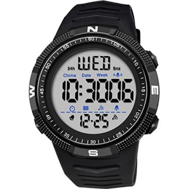 Imagem de findtime Relógio esportivo digital masculino com contagem regressiva dupla à prova d'água, cronômetro com tela de LED, relógio de pulso militar masculino, Preto, branco, Digital