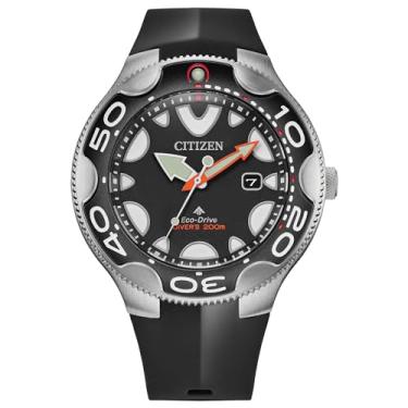Imagem de Citizen Relógio Orca Promaster Dive Eco Drive, caixa de aço inoxidável, pulseira de poliuretano preta, 3 ponteiros, compatível com ISO (modelo: BN0230-04E), Preto, Moderno
