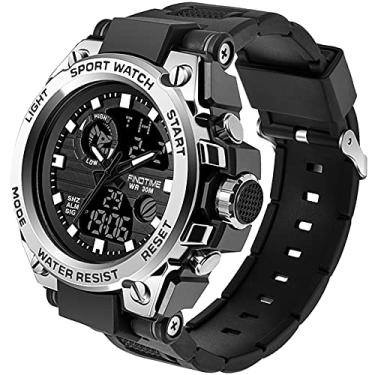 Imagem de Relógio masculino digital esportivo militar LED cronômetro despertador exterior multifuncional quartzo grande rosto eletrônico relógio de pulso, Esporte, BSilver