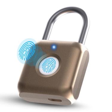 Imagem de Pothunder Cadeado de impressão digital, cadeado inteligente, trava de armário, fechadura de impressão digital sem chave de metal biométrico, recarregável por USB, para armário de academia, bagagem