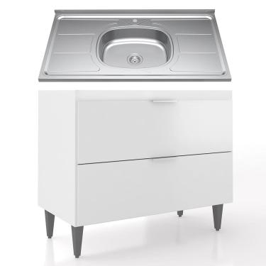 Imagem de Balcão de Cozinha Com Pia Inox 100cm Pérola Z34 Branco      - Mpozenato