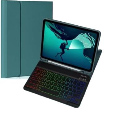 Imagem de NUWONAYA Capa de teclado para Amazon Fire HD 10/10 Plus 25.7 cm 2021/2023 (11/13ª geração), capa de teclado magnético destacável com 7 cores arco-íris com suporte para lápis (azul-petróleo + preto)