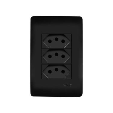 Imagem de Tomada Tripla Fame Habitat Black 2p+t 10a Com Placa 4x2 Preta
