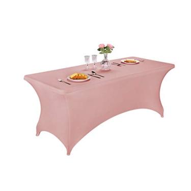 Imagem de LZY Capas de mesa de elastano 1,8 m, capas de mesa elásticas/ajustadas para mesa dobrável de 1,8 m, toalhas de mesa retangulares de elastano para festa de casamento ou evento (2 pés-2 peças, DustyRose
