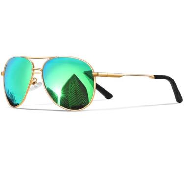 Imagem de phikttu Óculos de sol aviador para homens polarizados – Óculos de sol esportivos esportivos clássicos de metal espelhado espelhado com proteção UV400