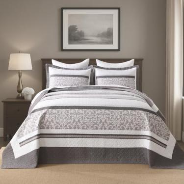 Imagem de Bedduvit Colchas King 100% algodão 304.8 cm x 325.1 cm tamanho grande Califórnia – Conjunto de colcha de cama de fazenda botânica Cal King, 3 peças, leve, rústico, listrado, patchwork, extra grande