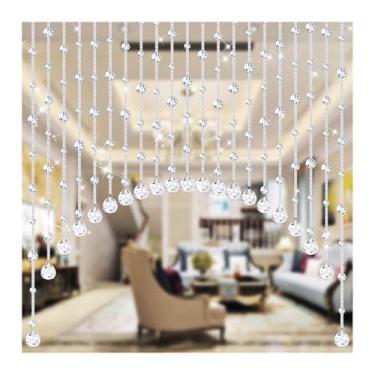 Imagem de Cortina com contas de cristal para entrada, cortina de corda divisória de 20 cordas, cortina divisória de quarto, painel decorativo para casa, café, quarto, restaurante (B-transparente)