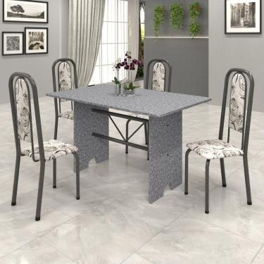 Imagem de Conjunto De Mesa 120X75Cm Tampo Granito Com 4 Cadeiras Lavínea Soma Móveis Martelado Prata/Ocre/Arabesco
