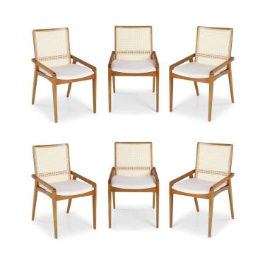 Imagem de Kit 6 Cadeiras Madeira Maciça Encosto Em Tela Assento Estofado Siena Móveis Clement Freijó