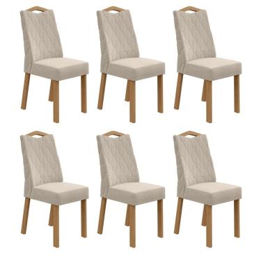 Imagem de Conjunto 6 Cadeiras Vênus Móveis Lopas Amêndoa Clean/Linho Rinzai Bege