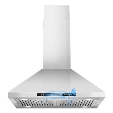 Imagem de Tieasy Exaustor De Cozinha 30" Com 700 Pés Cúbicos Por Minuto, Para Montagem No Teto, Controle Gestos/Toque, Ventilador 3 Velocidades E 4 Luzes Led, Conversível Sem Duto/Duto, Filtros Defletores Aço