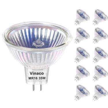 Imagem de Vinaco Lâmpada Mr16, Pacote Com 10 Lâmpadas, Base Gu5.3 De 35 W, 480 Lm, Alta Potência, 12 V, 2800 K, Branco Quente Regulável Tampa Vidro Transparente, Para Paisagens, Trilhos Iluminação