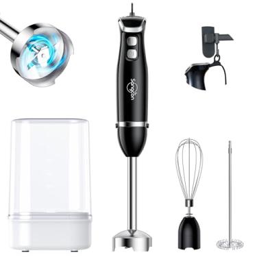 Imagem de sangcon Liquidificador De Imersão Portátil 5 Em 1, Com Base Para Copo 1000 Ml, 2 Velocidades Ajustáveis, Lâminas Aço Inoxidável 304, Batedor Removível, Espumador Leite