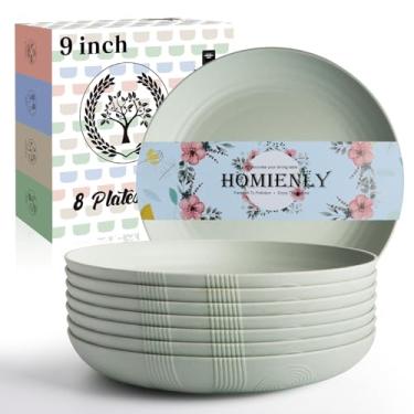 Imagem de Jogo de 8 pratos de jantar Homienly, pratos de palha de trigo (alternativa ao plástico), com textura exclusiva, inquebráveis, jogo de pratos de cozinha e acampamento, podem ir ao micro-ondas e