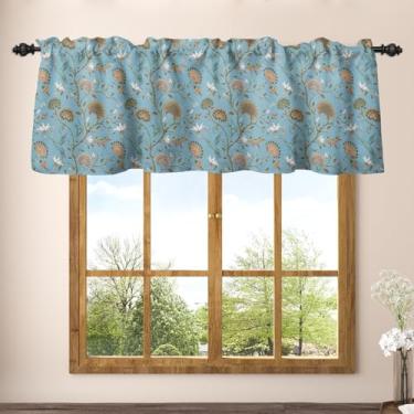 Imagem de Renaiss 132 x 45,7 cm, ramo, retrô, pássaro, janela, sanefas, para cozinha, banheiro, sala de estar, vintage, bolso para varão, tratamento de janela, enfeite de linho, textura curta, café, pequena