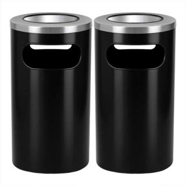 Imagem de Lixeira Cinzeiro Plástica 24x50 Com Aro Alumínio Preto 23 Litros - Bra