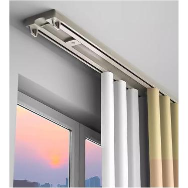 Imagem de Sistema De Trilho Deslizante De Cortina Dupla, 1-10m/3.2-32.8ft, Montado Na Parede/teto, Divisor De Quarto, Divisor De Cama, Janela Saliente, Privacidade, One Color, 21ft/6.4m/252in