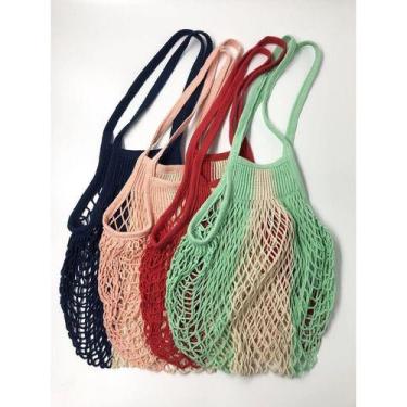 Imagem de Bolsa Crochê Bicolor Sustentável Reutilizável Sem Forro - oem, Rosa