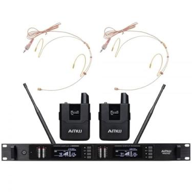 Imagem de AMW BU400 v2 Sistema de Microfone sem Fio UHF Digital, 2 Transmissores, 2 Microfones Auriculares, 200 Canais, Alcance 80m