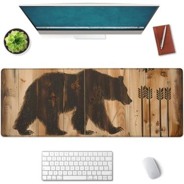 Imagem de Mounidso Mouse pad grande de urso rústico, mouse pad para jogos, base de borracha antiderrapante, acessórios de escritório, tapete de mesa, prancha de madeira vintage com mousepads de urso para escola