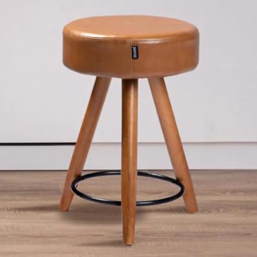 Imagem de Banqueta Baixa Paris, Assento Estofado em Couro Sintético Preto, Pés em Madeira, 50cm (Amarulaa)