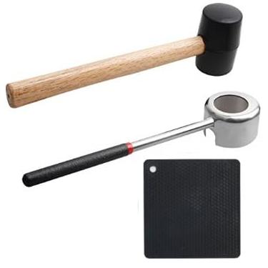 Imagem de YiePhiot Ferramentas de abridor de coco com martelo, ferramenta de coco jovem super segura e fácil de abrir, conjunto de abridor de coco de grau alimentício, martelo de borracha com alça (com tapete