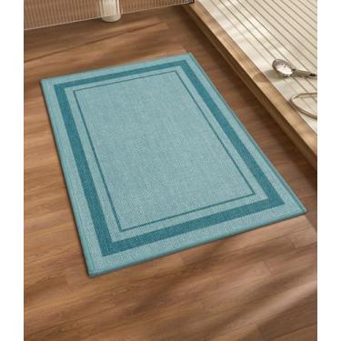 Imagem de chakme Tapete de banheiro 61 x 17, tapete de banho ultrafino antiderrapante pequeno tapete de banho absorvente de secagem rápida para piso de banheiro, (azul claro, 61 cm x 43 cm)