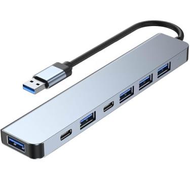 Imagem de Divisor de hub USB 3.0, adaptador USB tipo C 7 em 1 para extensor USB