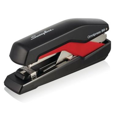 Imagem de Swingline Grampeador, grampeador Omnipress 30, "Pressione em qualquer lugar para facilitar o uso", capacidade para 30 folhas, preto/vermelho (5000586A)