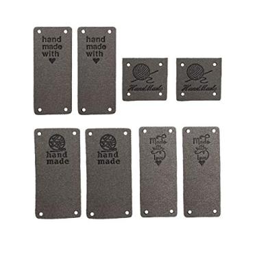 Imagem de Etiquetas de couro de poliuretano feitas à mão Wenplus, 40 peças, etiqueta feita à mão, etiqueta em relevo com buracos, acessórios DIY para roupas, jeans, bolsas, chapéu, 4 estilos, cinza